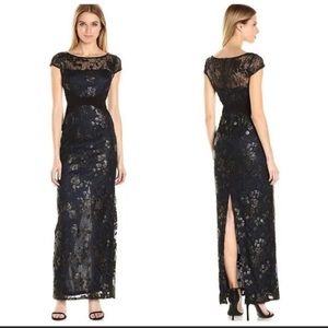 Wedding Guest dress! Adrianna Papell Sequin & Mesh Gown maxi cocktail dress